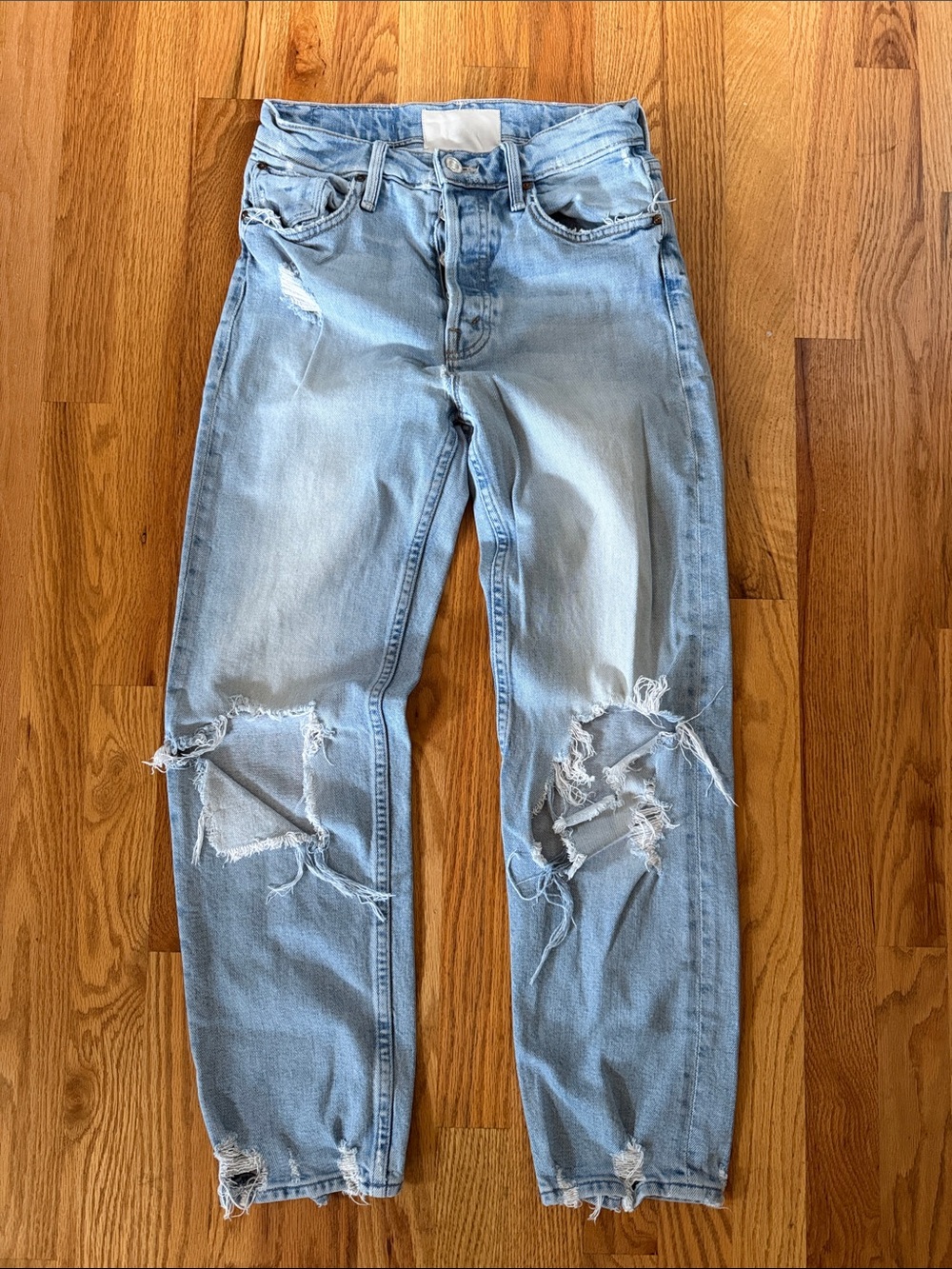 MOTHER The Tomcat Light Blue Distressed High-Rise Jeans